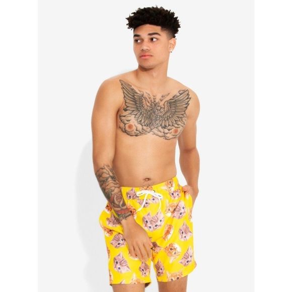 Black Matter Hot Topic Yellow Cats Swim Trunks 3X - Picture 4 of 6